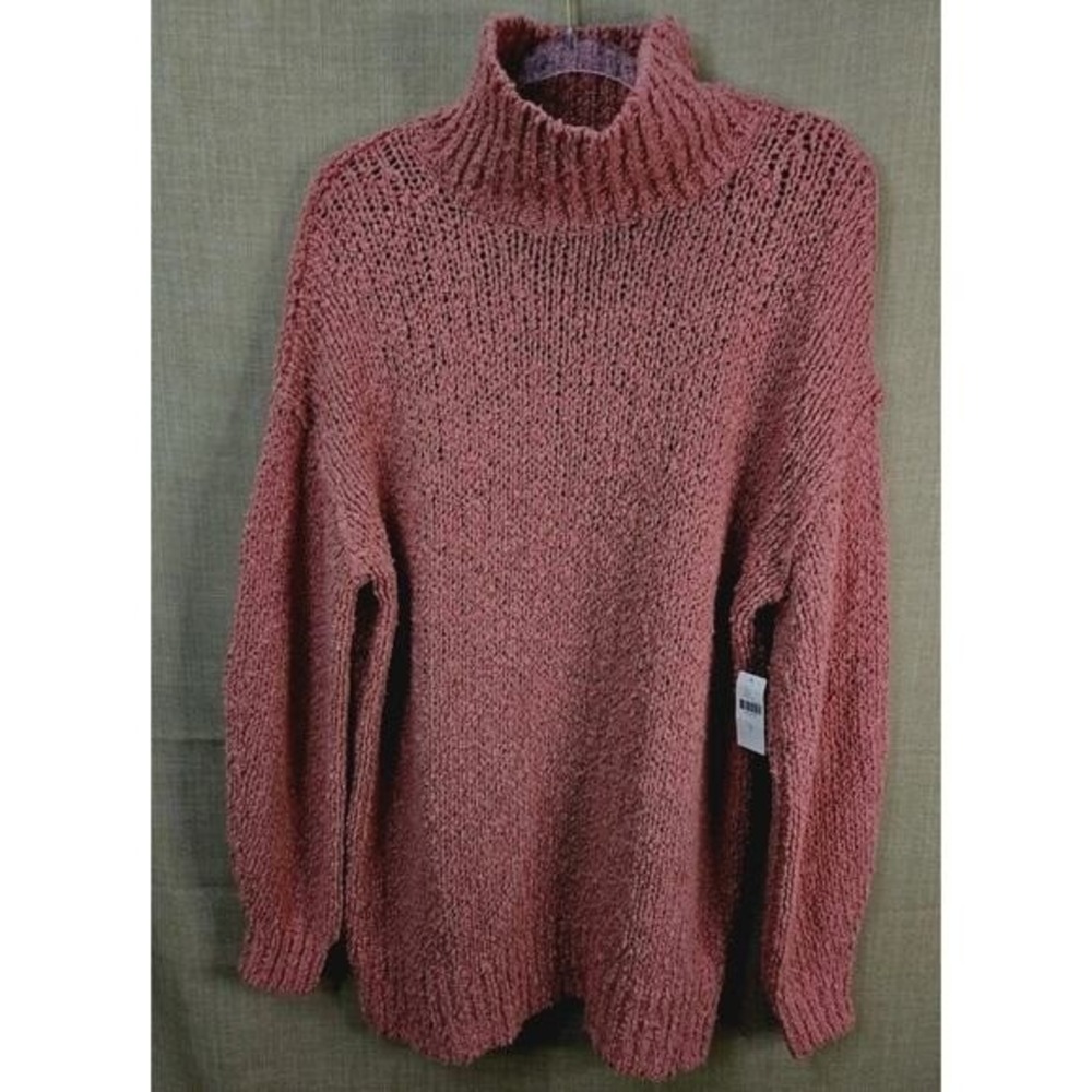 Anthropologie Rose Pink Mock Neck Textured Knit Oversized Sweater Small Boho